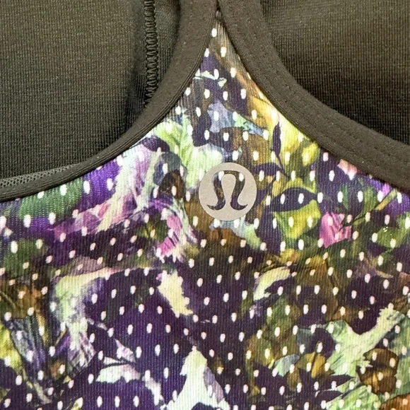 Lululemon Power Y Tank Top Women’s Sz 4 Green Floral Abstract Strappy Shelf Bra - Picture 5 of 8